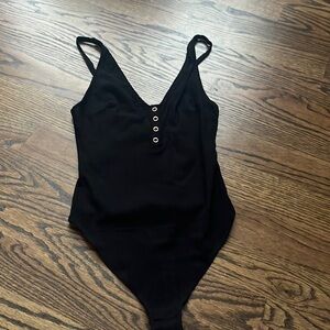 Free people M medium black rose gold tank thong bodysuit new